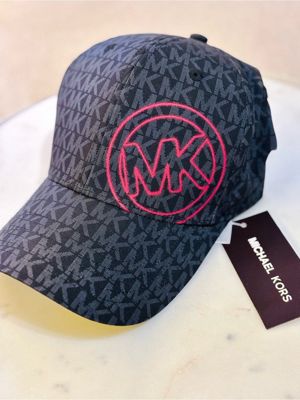 Michael Kors Kids Black Logo Cap with Pink Accent NWT